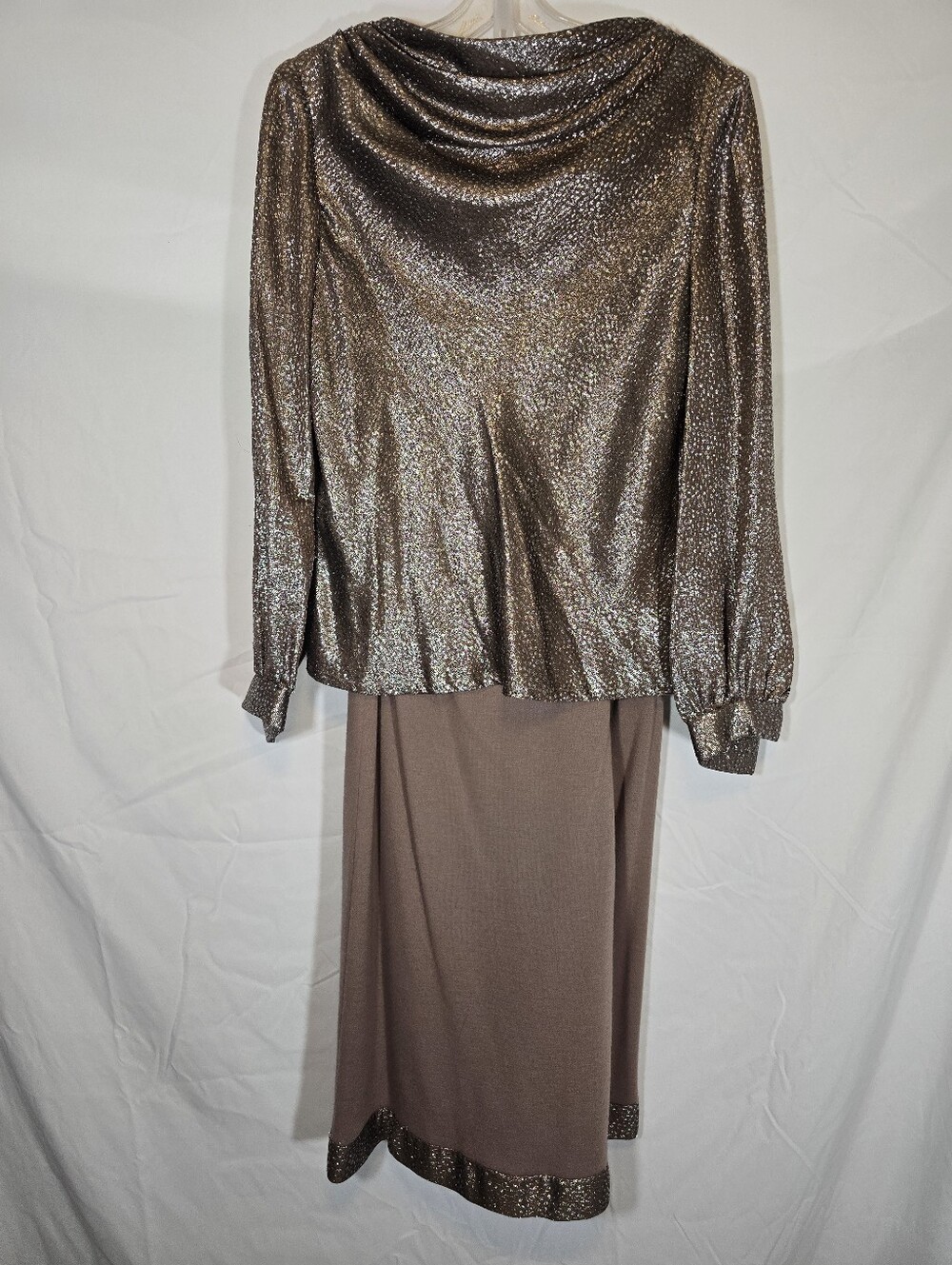 Vintage Tracy Mills Metallic Bronze Shimmer Top and Skirt